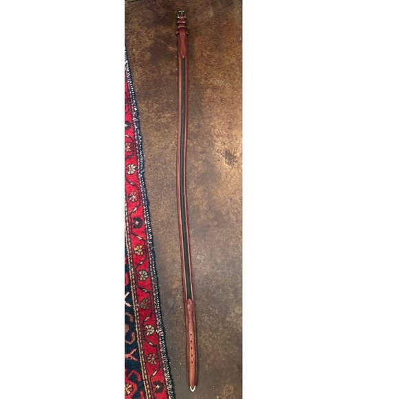 Orvis Men’s Surcingle Belt Size 42 Brown Leather Trim Green Stripe - Picture 5 of 7